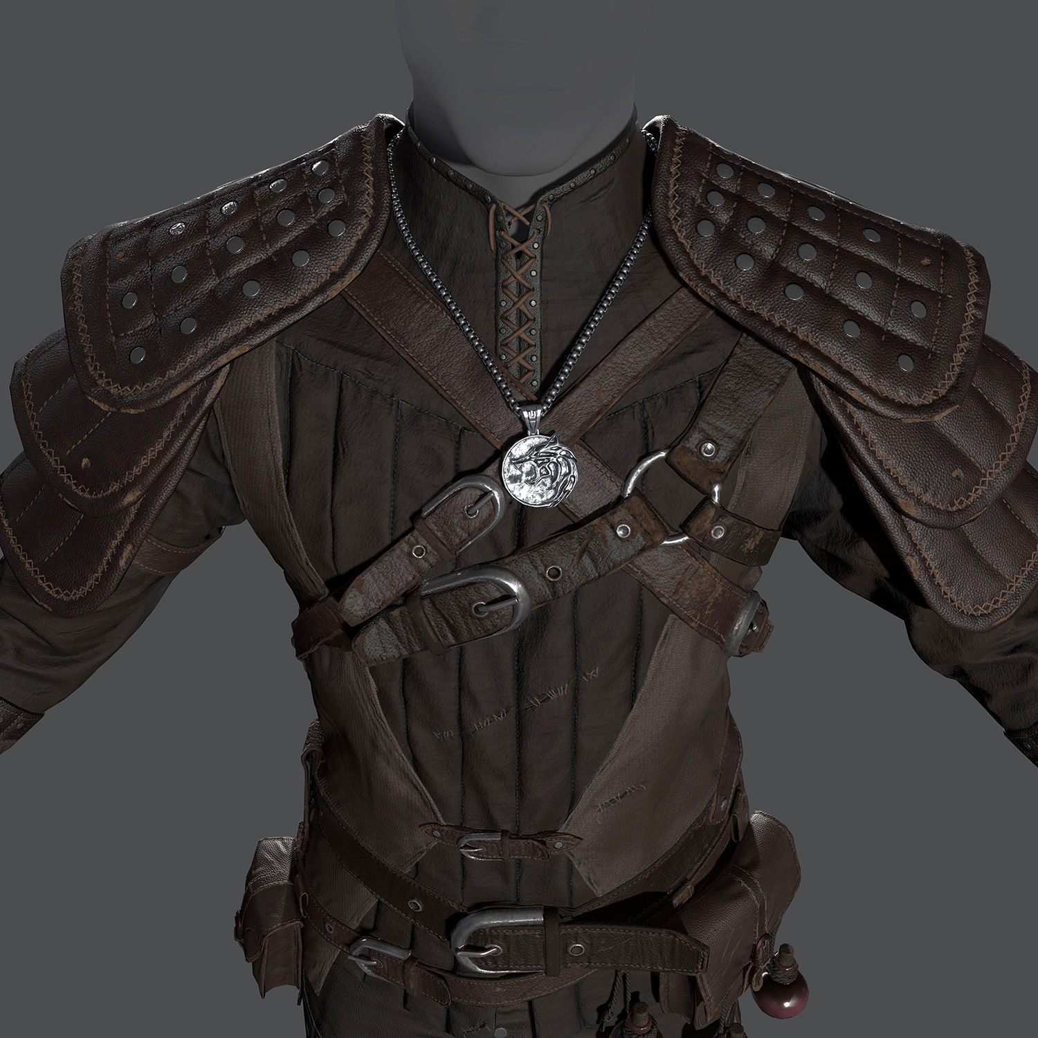 Male Warrior Suit  - Witcher suit  Low-poly 3D model_2
