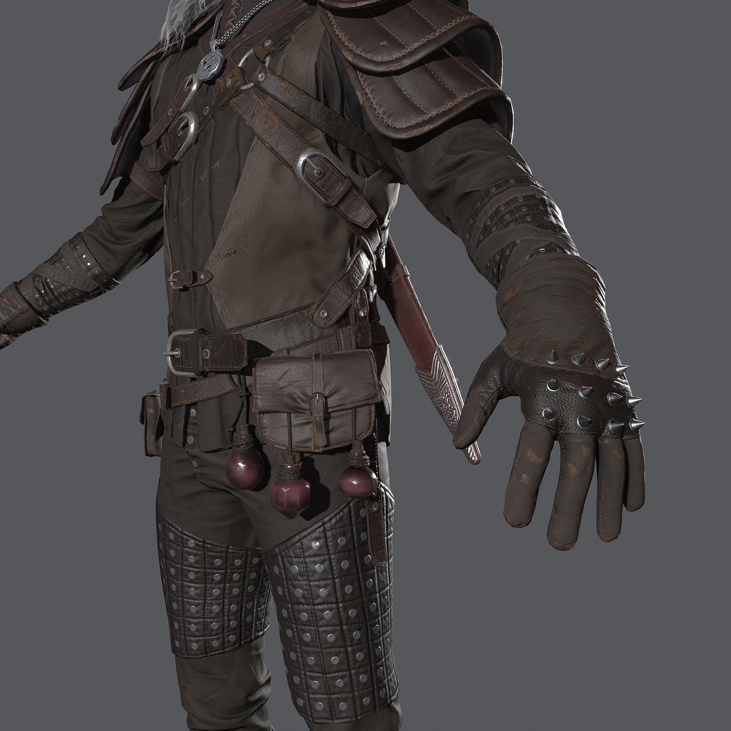 Male Warrior Suit  - Witcher suit  Low-poly 3D model_6
