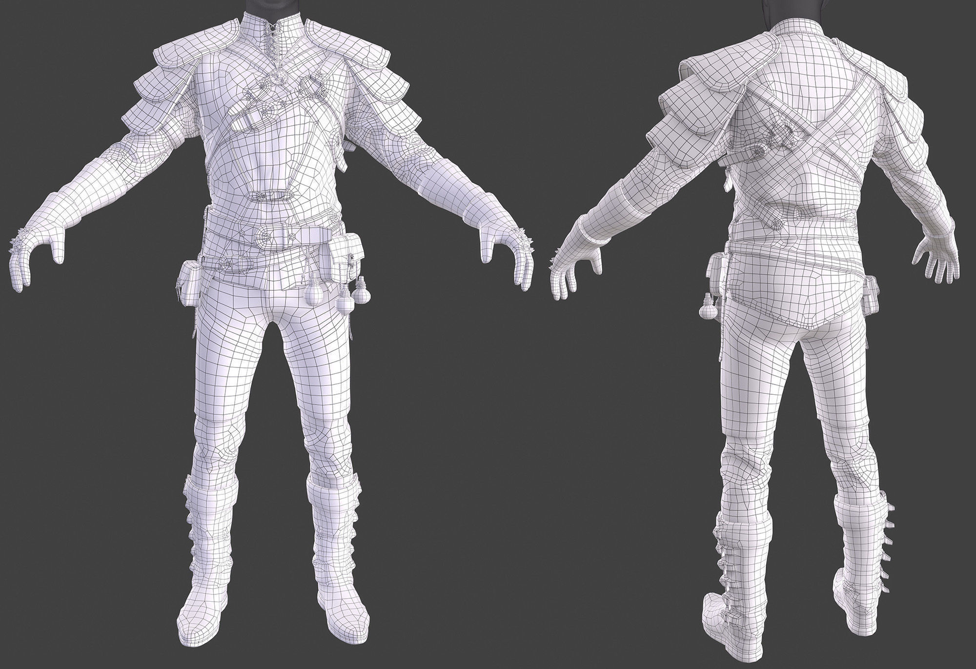 Male Warrior Suit  - Witcher suit  Low-poly 3D model_8