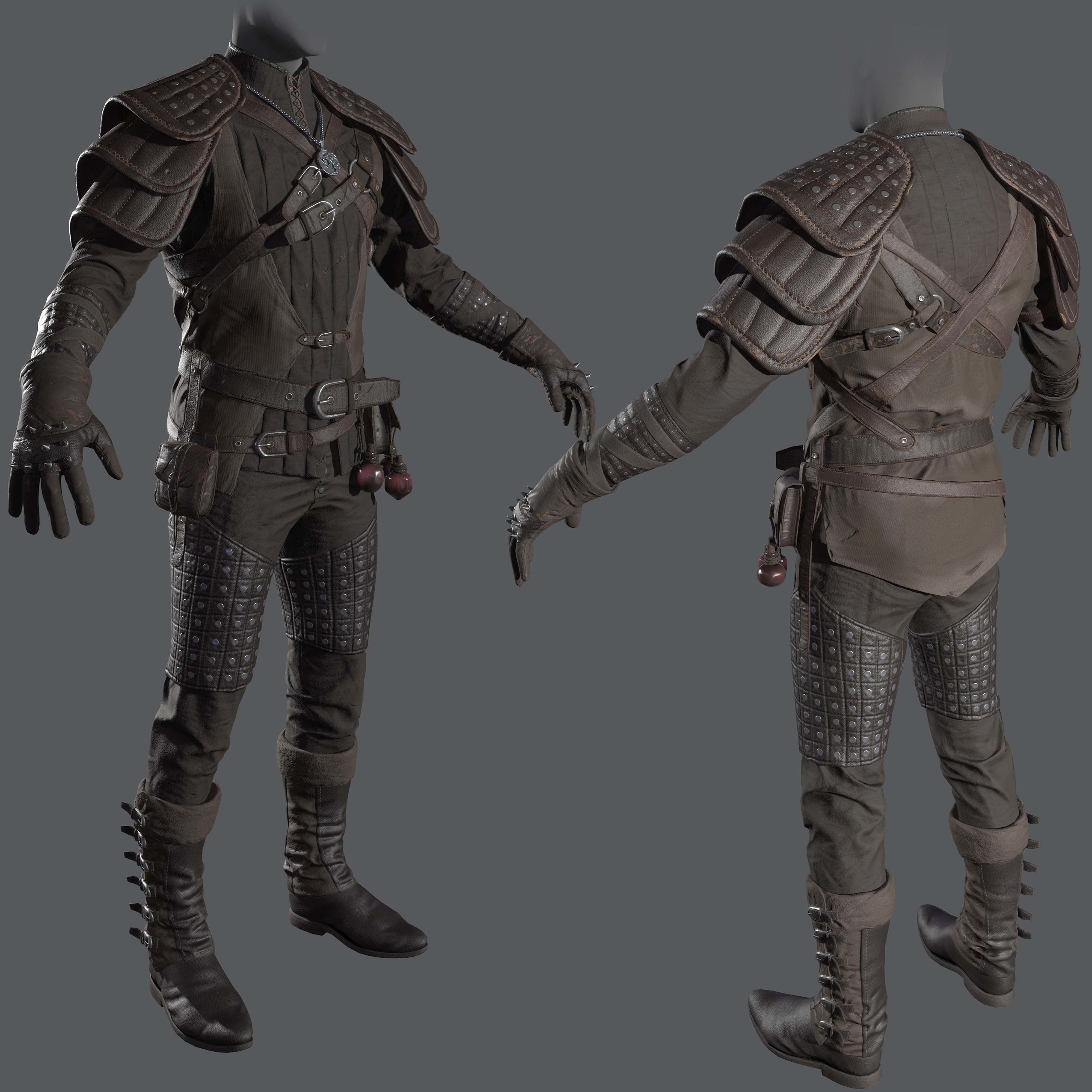 Male Warrior Suit  - Witcher suit  Low-poly 3D model_1
