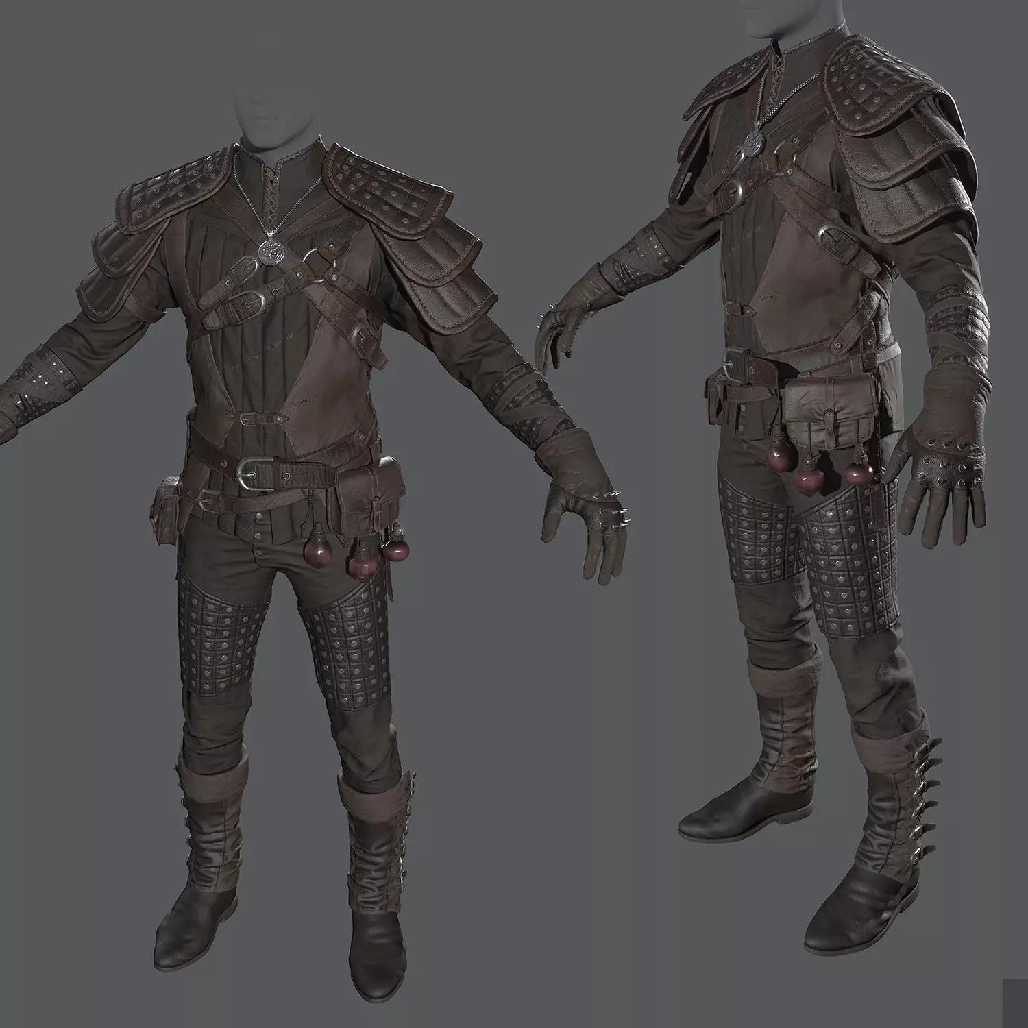 Male Warrior Suit  - Witcher suit  Low-poly 3D model_0