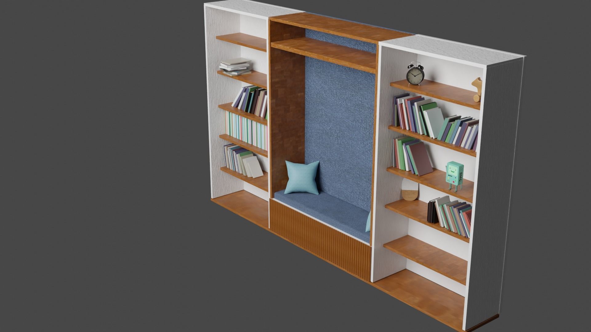 Bookshelf bookcase with seat 3D model_4