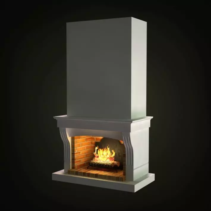 White Retro Fireplace 3D model_0