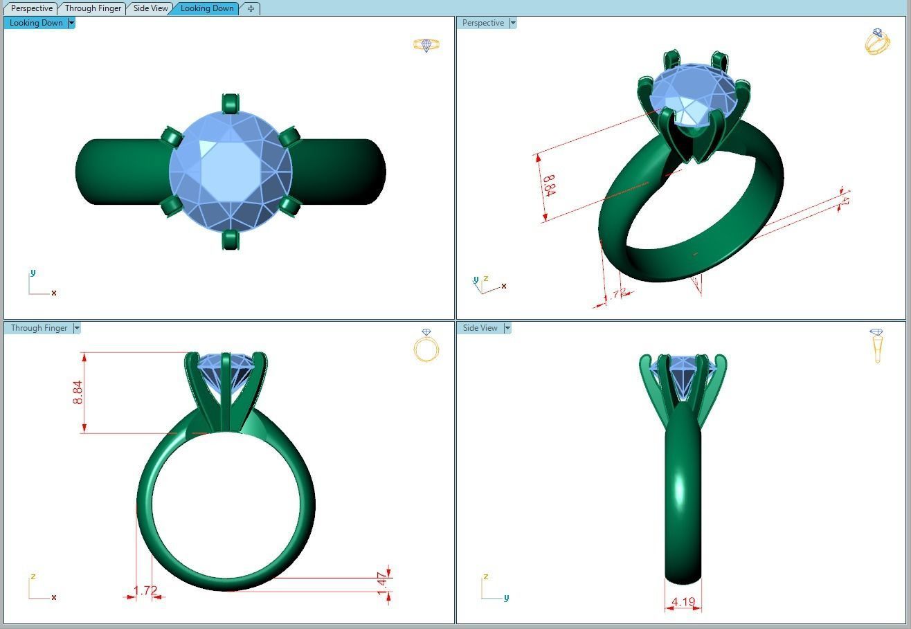 Ring105 solitaire diamond engagement ring gold 3D print model_5