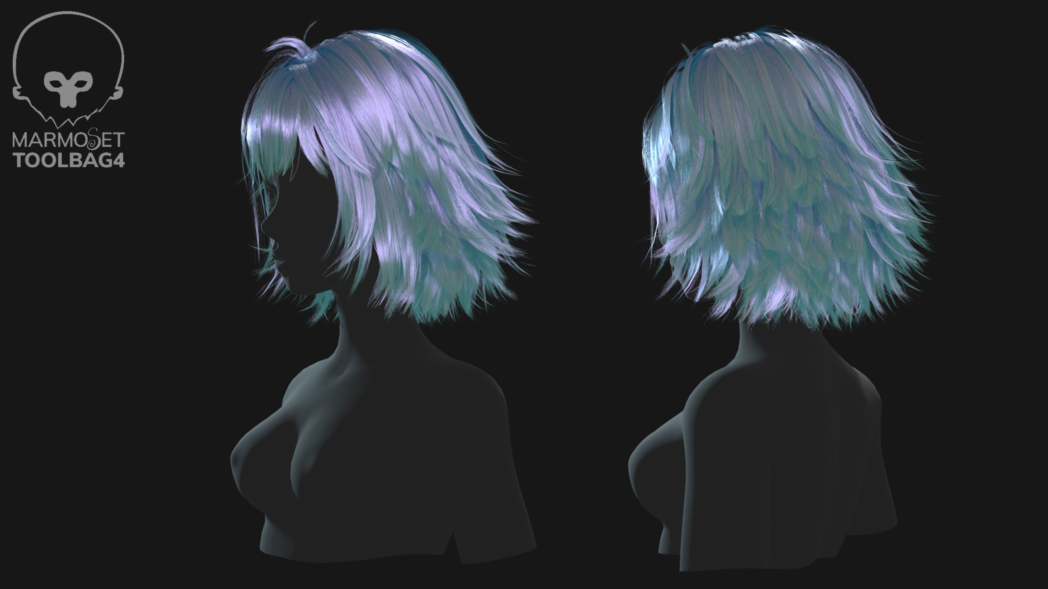 Low poly cards Game-ready disheveled hairstyle Low-poly 3D model_4