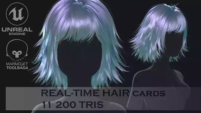 Low poly cards Game-ready disheveled hairstyle Low-poly 3D model