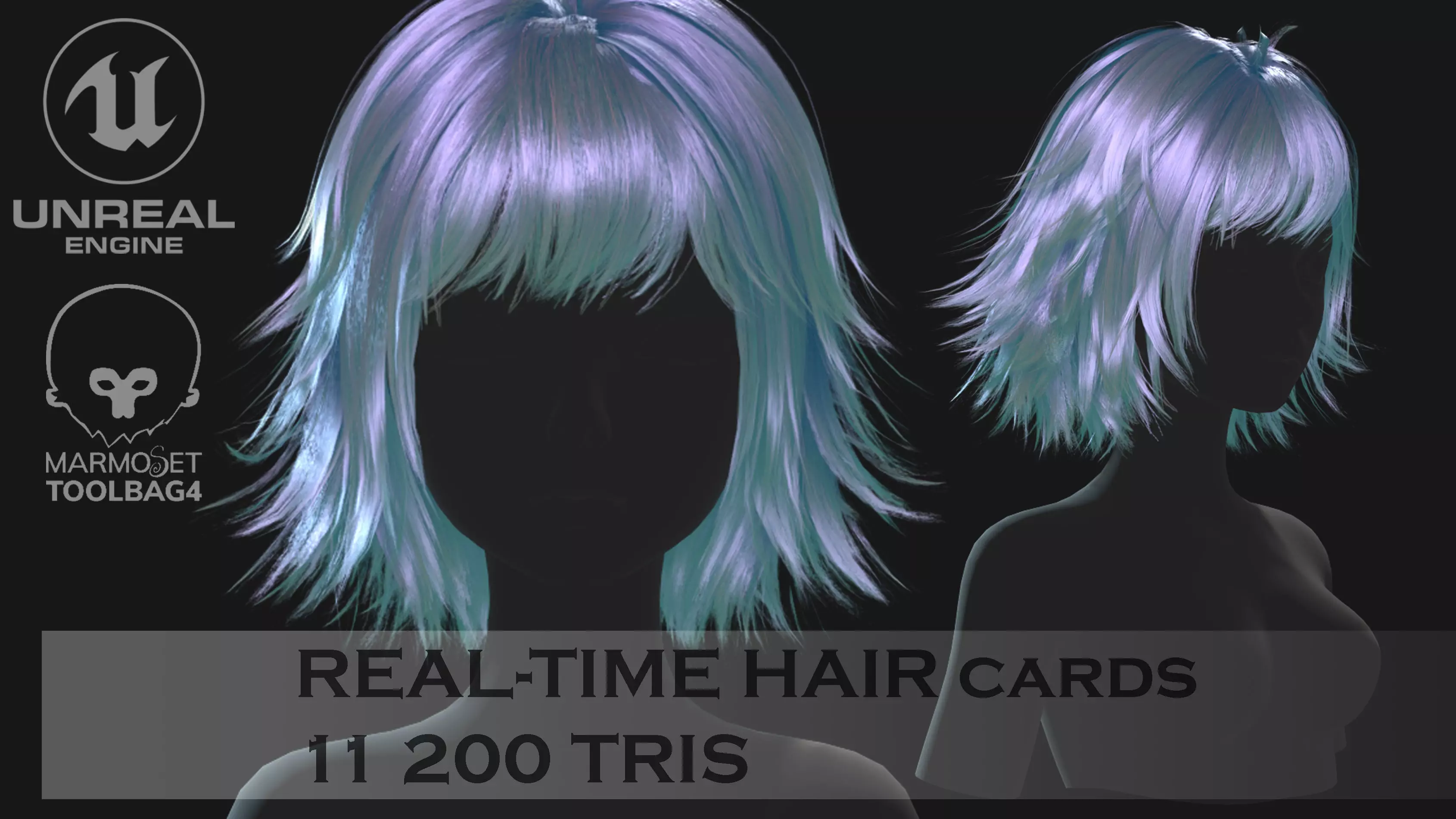 Low poly cards Game-ready disheveled hairstyle Low-poly 3D model_0