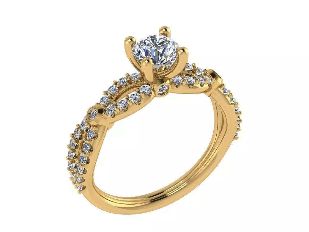 Ring106 gold engagement ring with diamonds 3D print model_0