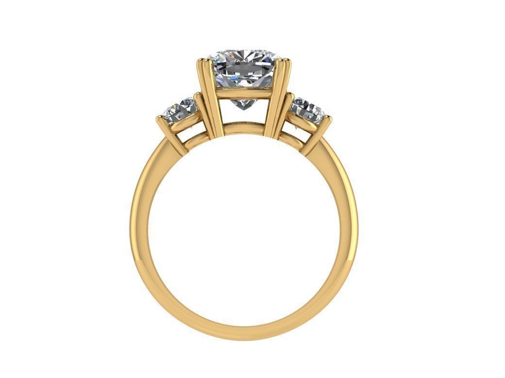 Ring100 three stone engagement ring gold 3D print model_2