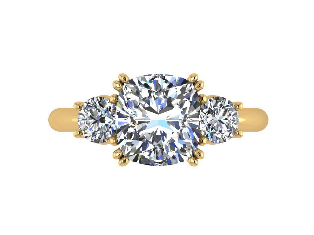 Ring100 three stone engagement ring gold 3D print model_1