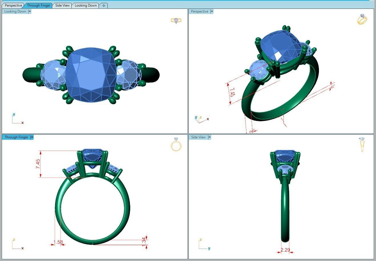 Ring100 three stone engagement ring gold 3D print model_5