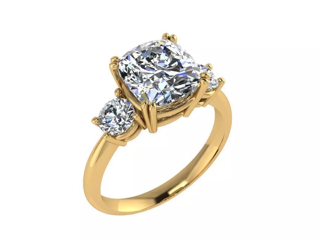 Ring100 three stone engagement ring gold 3D print model_0