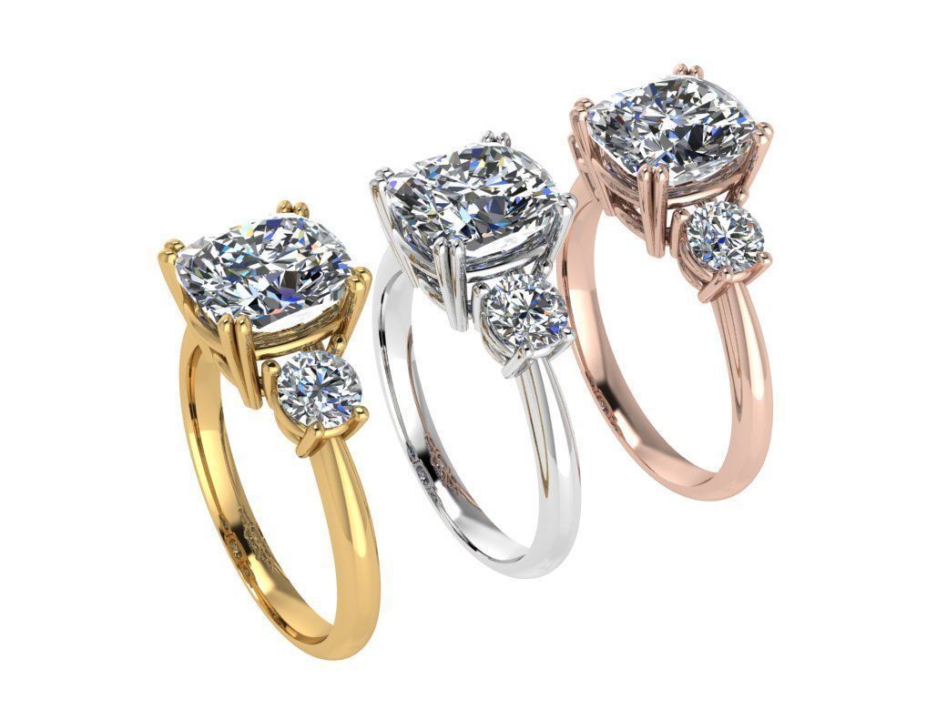 Ring100 three stone engagement ring gold 3D print model_4