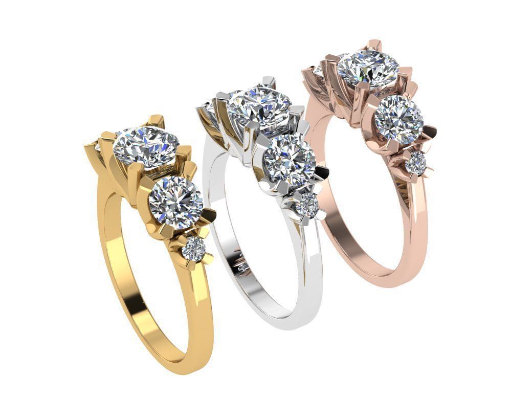 Ring108 three stone diamond engagement ring gold 3D print model_4