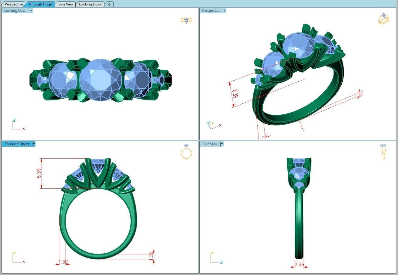 Ring108 three stone diamond engagement ring gold 3D print model_5