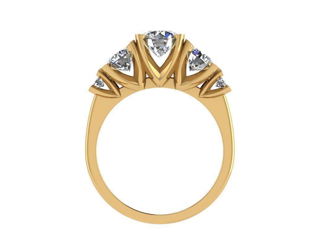 Ring108 three stone diamond engagement ring gold 3D print model_2