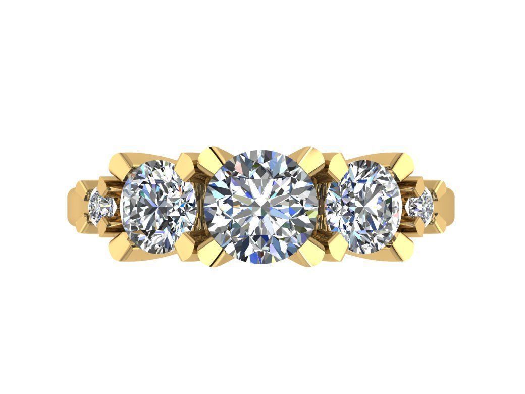 Ring108 three stone diamond engagement ring gold 3D print model_1