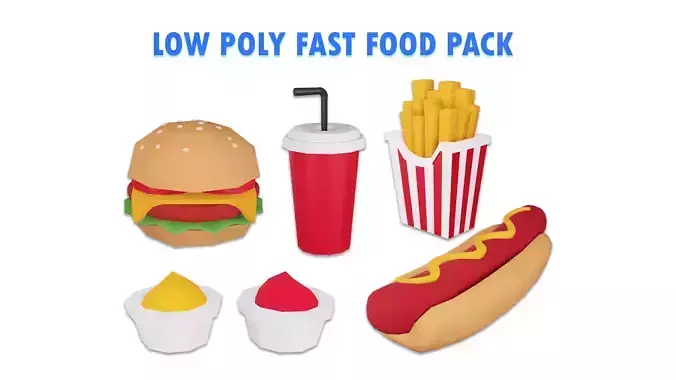 Low Poly Fast Food Asset Pack 3D Model Collection