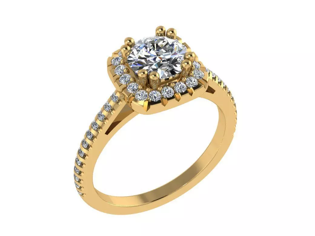 Ring109 halo diamond engagement ring gold 3D print model_0