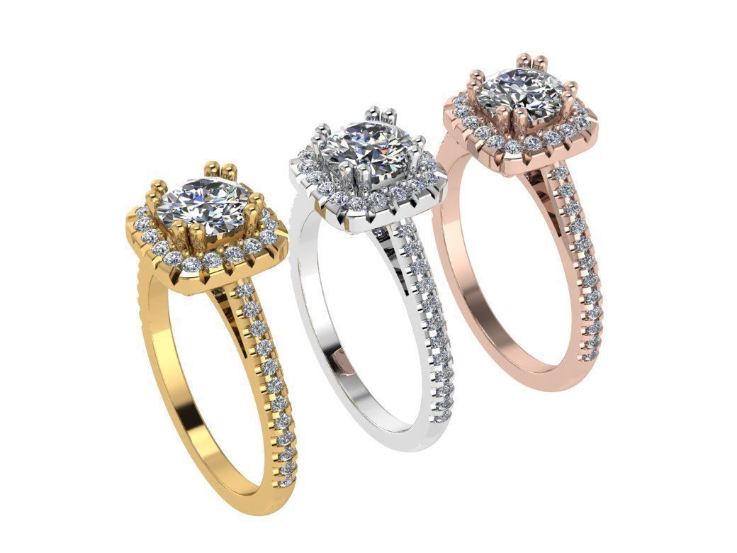 Ring109 halo diamond engagement ring gold 3D print model_4