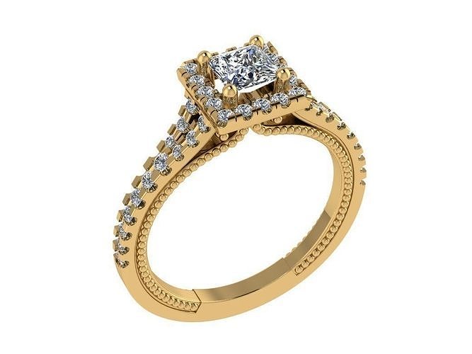 Ring110 halo diamond engagement ring in gold 3D print model