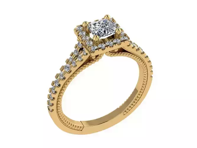 Ring110 halo diamond engagement ring in gold 3D print model