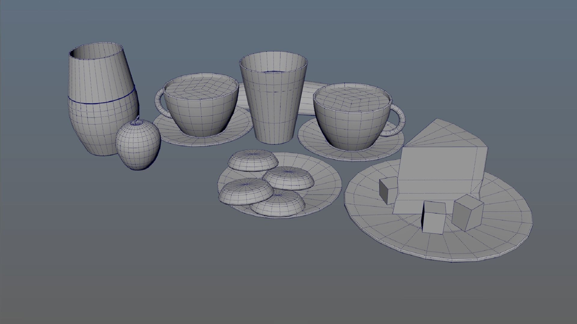 Food set coffee juice biscuits bread cheese apple BR low-poly Low-poly 3D model_7