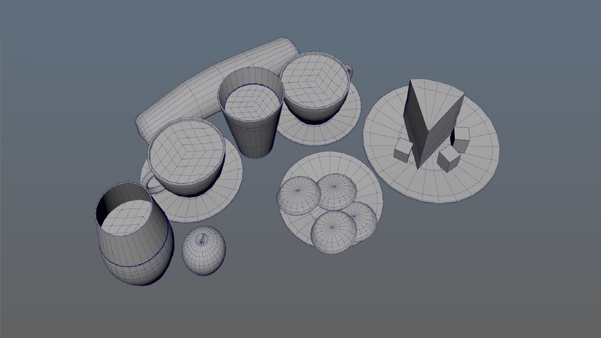 Food set coffee juice biscuits bread cheese apple BR low-poly Low-poly 3D model_6