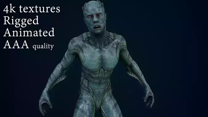 Fish people the deep ones Low-poly 3D model