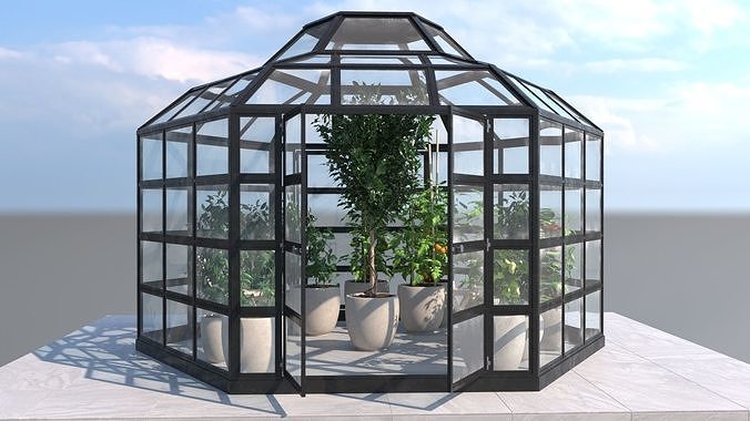 Greenhouse hexagon 3D model 2