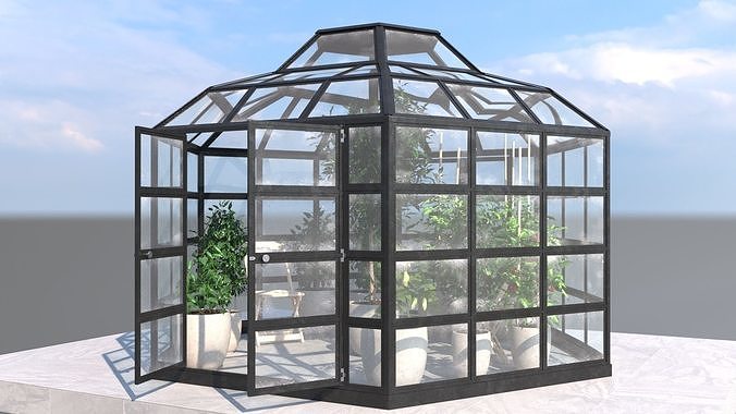 Greenhouse hexagon 3D model 5