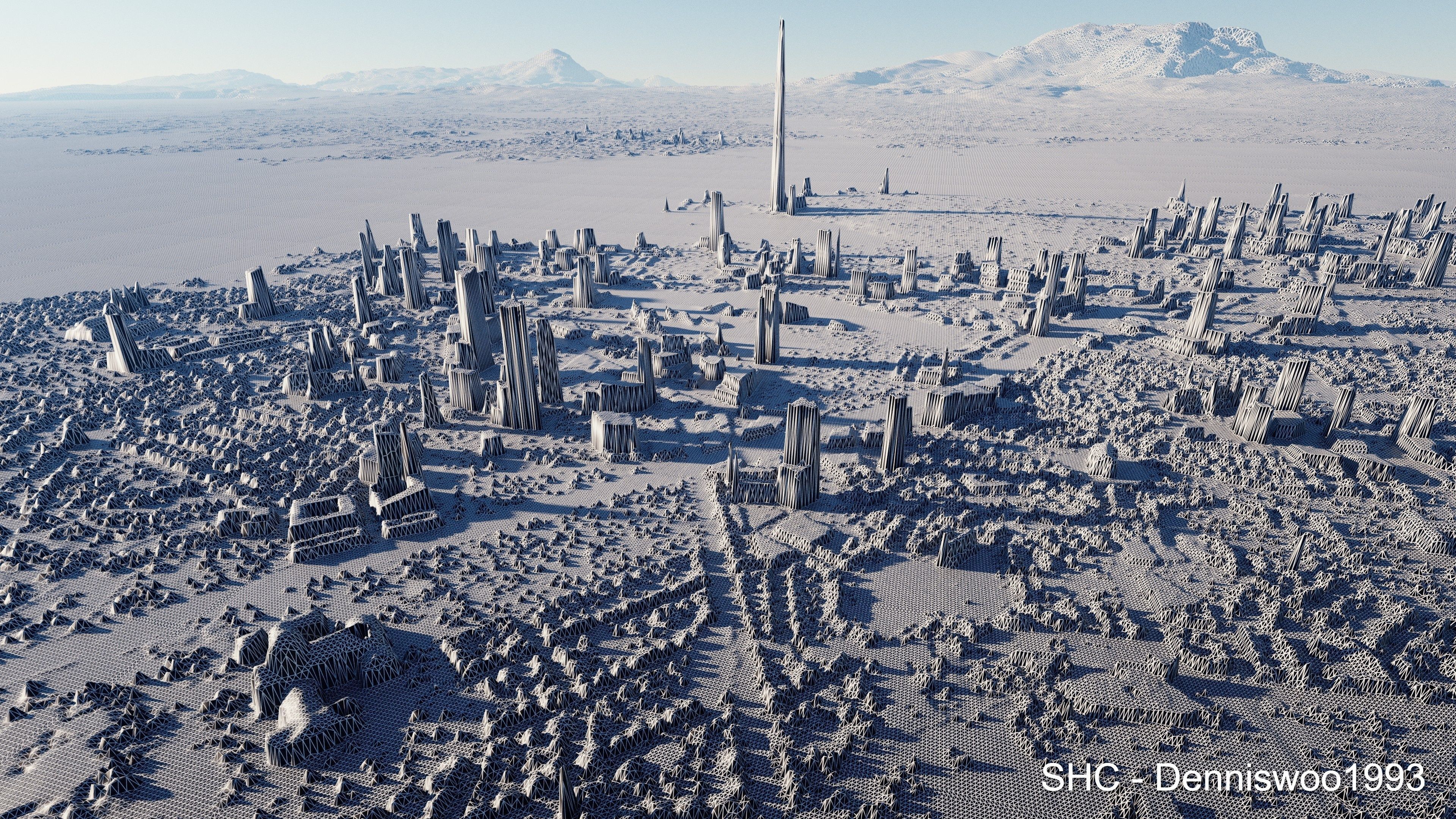 Large scale procedural planet with 3D cities and vegetation 3D model_91