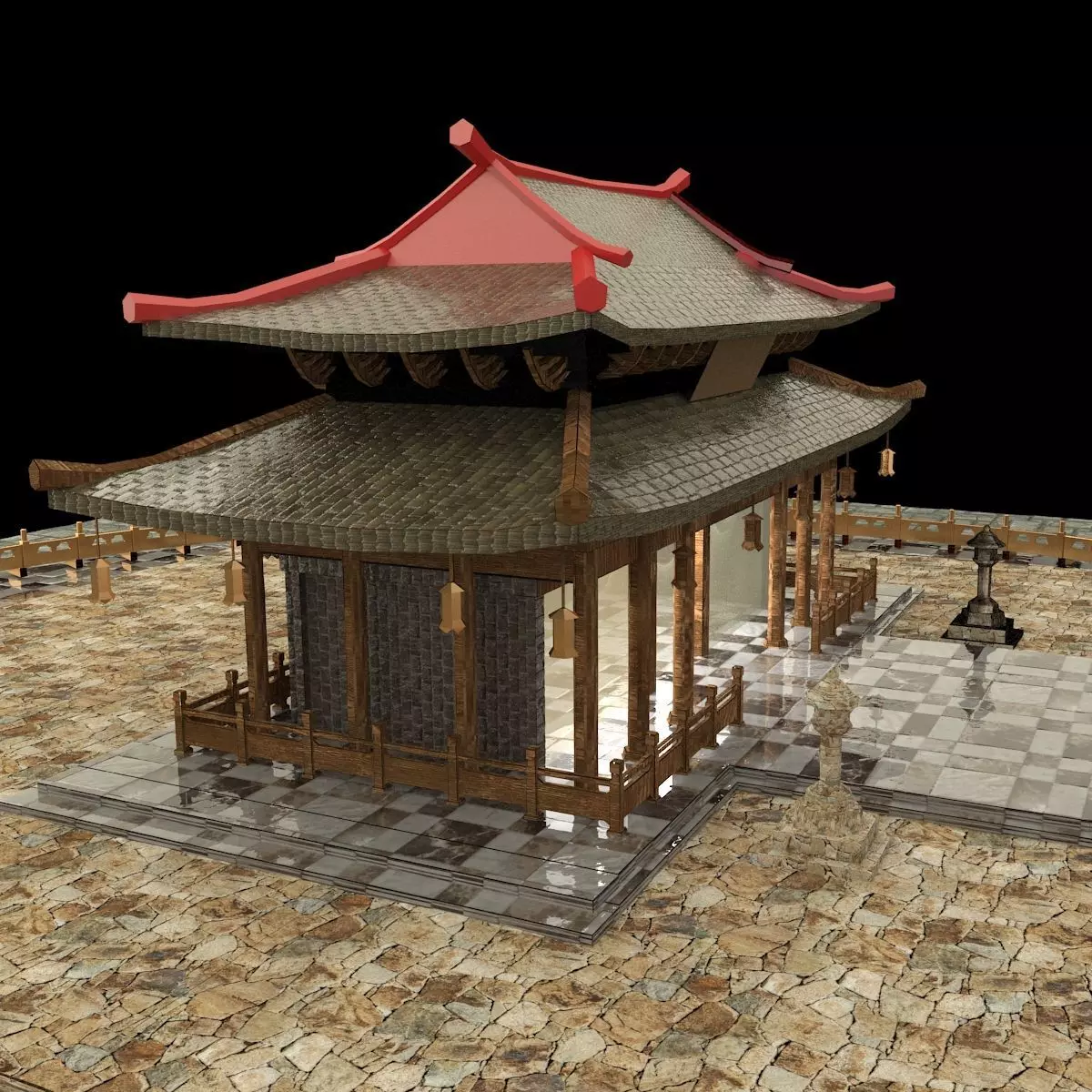 Chinese ancient house Low-poly 3D model_0