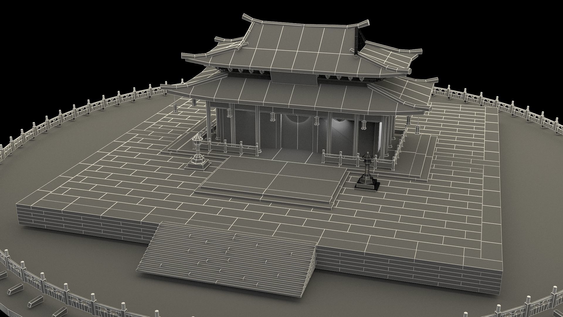 Chinese ancient house Low-poly 3D model_6