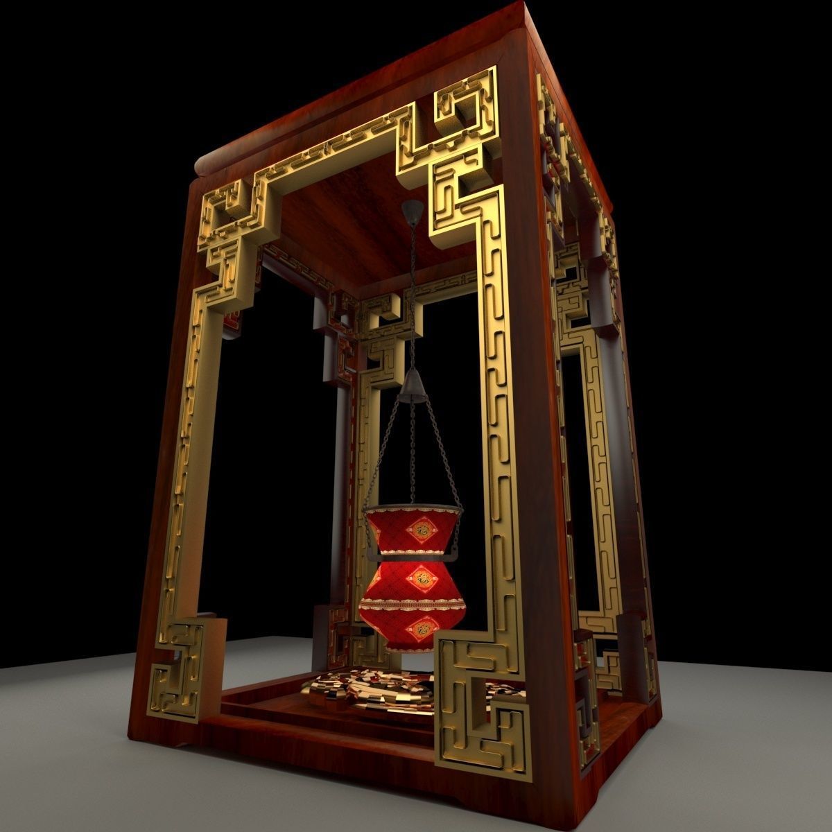 Chinese red lantern 3D model_2