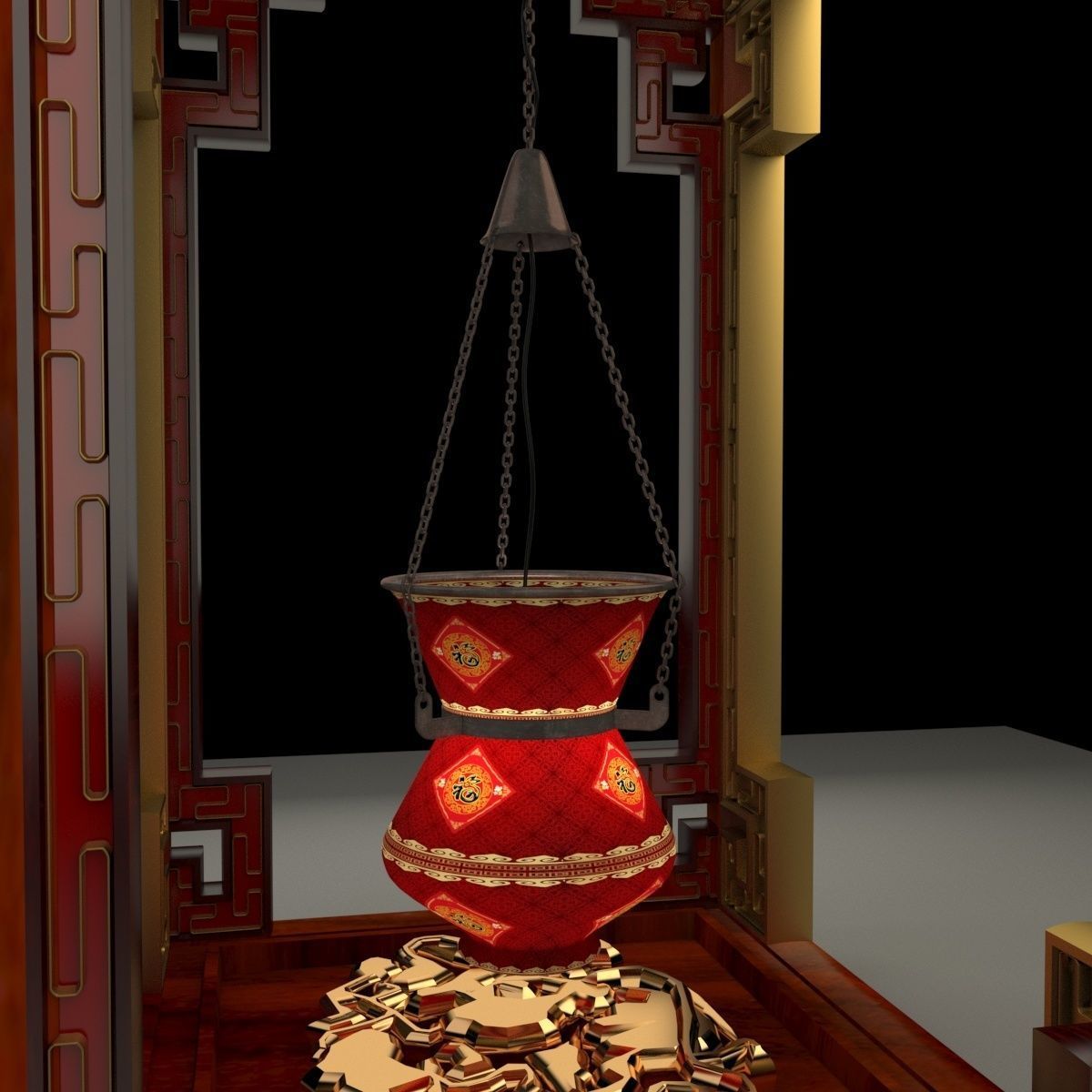 Chinese red lantern 3D model_1