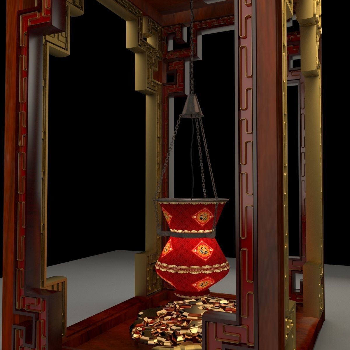Chinese red lantern 3D model_3
