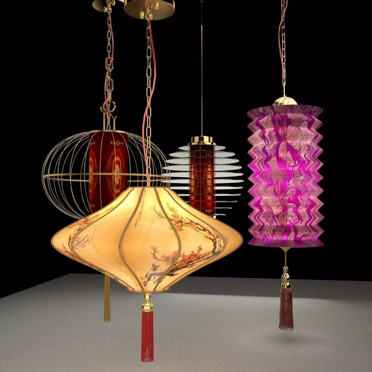 Chinese red lantern 3D model_0