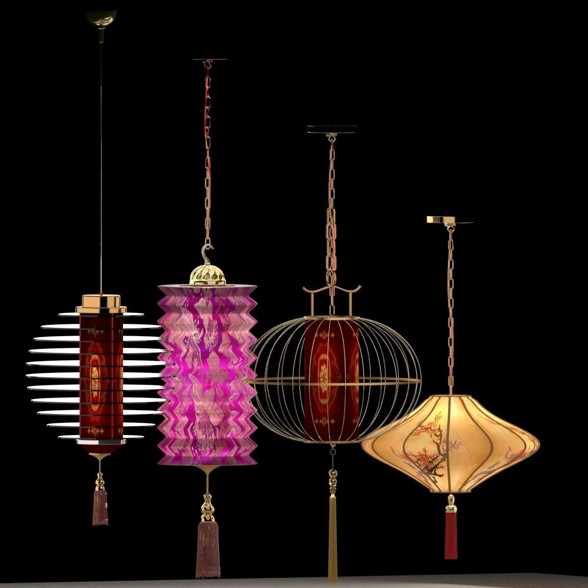 Chinese red lantern 3D model_2