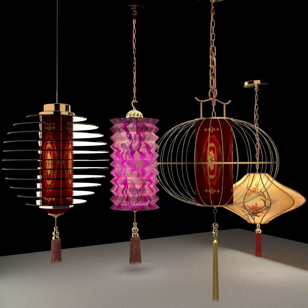 Chinese red lantern 3D model_4