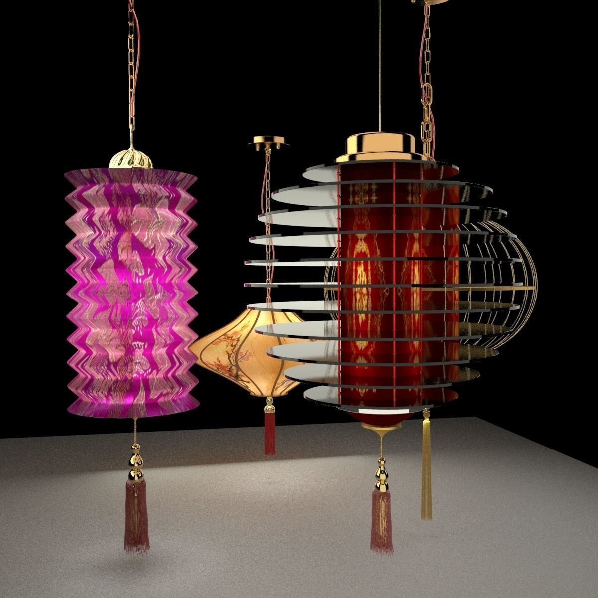 Chinese red lantern 3D model_1