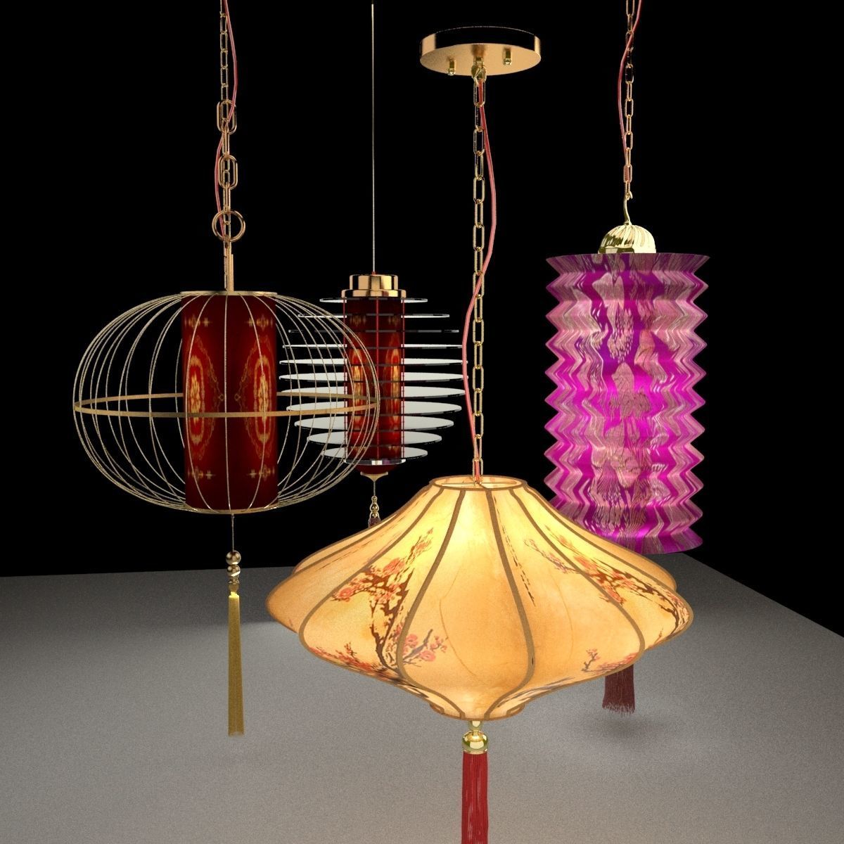 Chinese red lantern 3D model_3