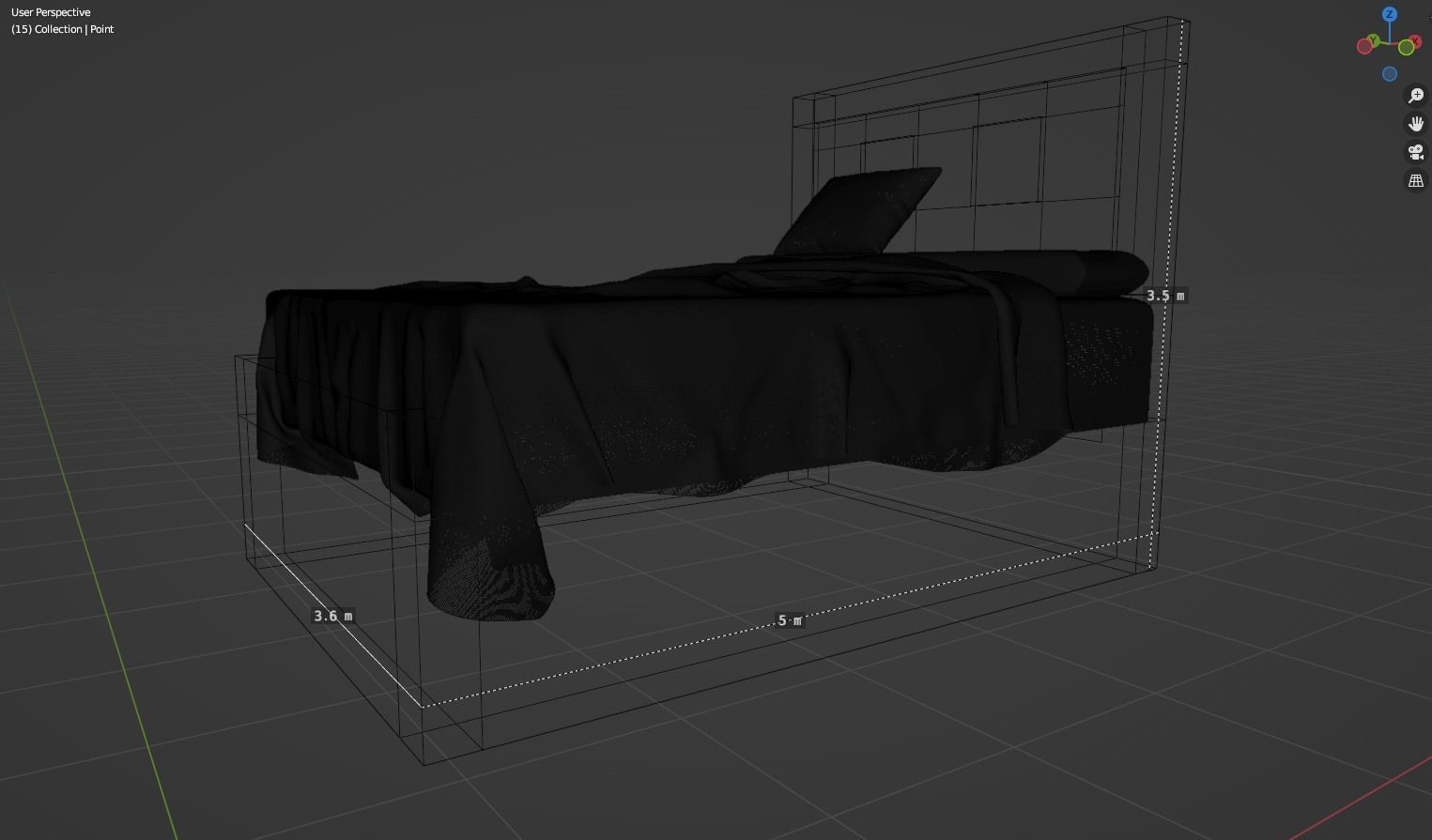 Realistic bed with sheets and pillows Low-poly 3D model_2