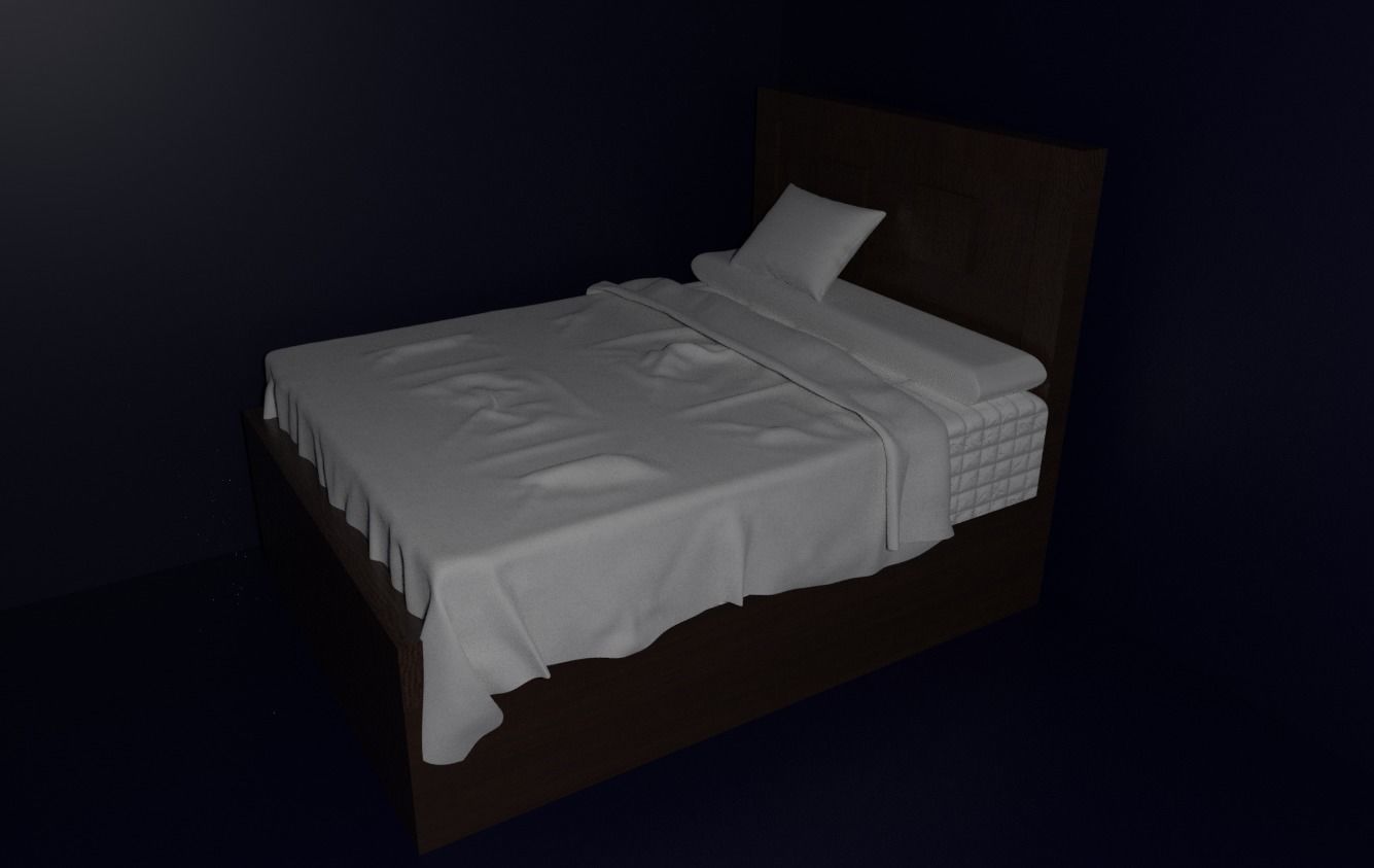 Realistic bed with sheets and pillows Low-poly 3D model_1