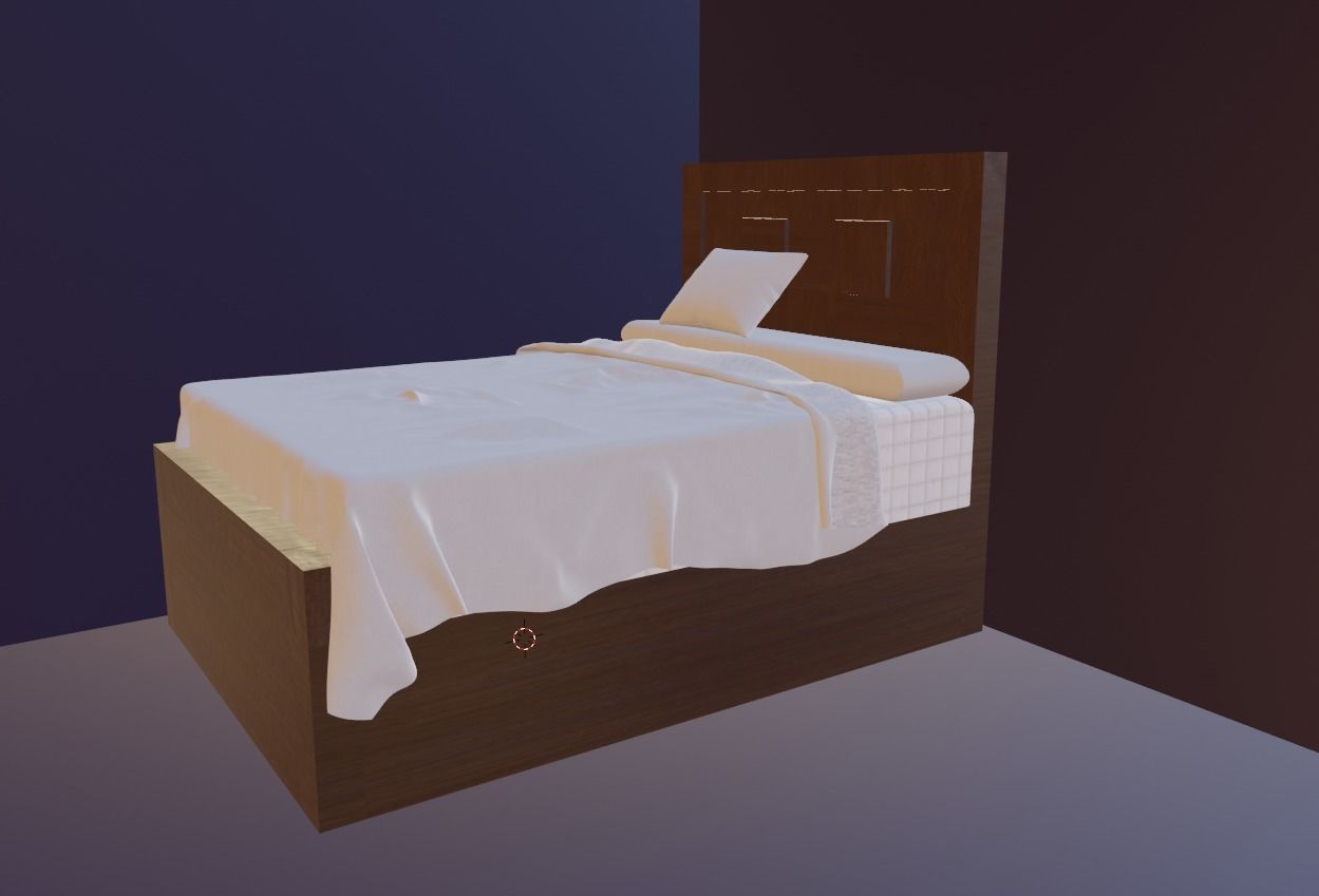 Realistic bed with sheets and pillows Low-poly 3D model_3