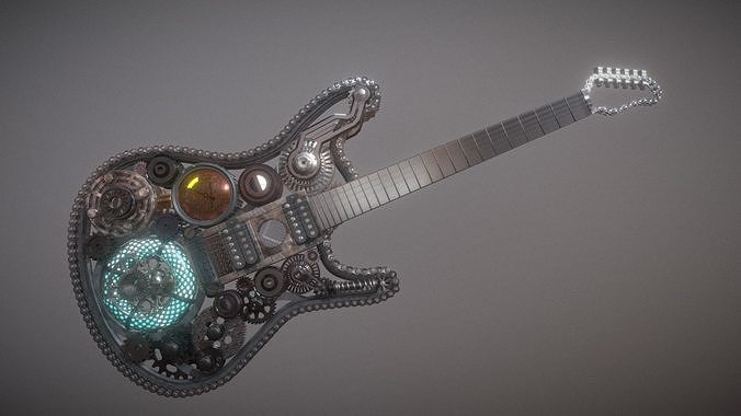 Steampunk guitar Low-poly 3D model