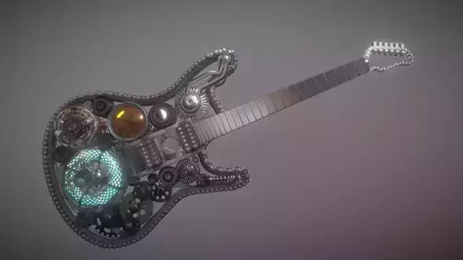 Steampunk guitar Low-poly 3D model