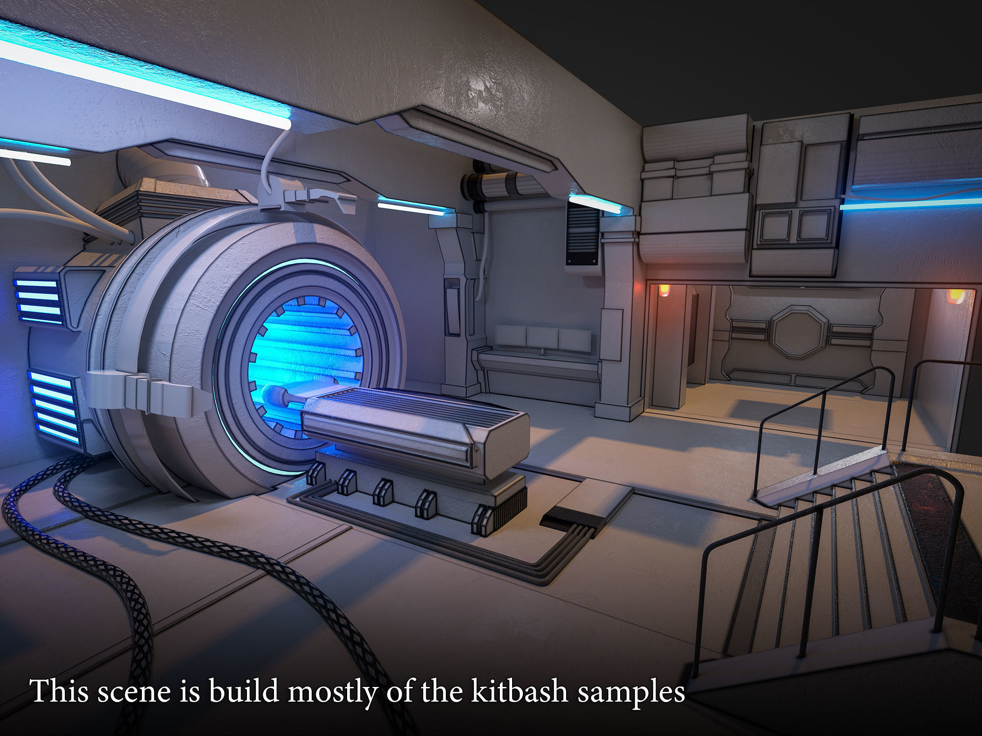 100 Sci-fi Kitbash Pack Interior Building Spaceship Laboratory Low-poly 3D model_2