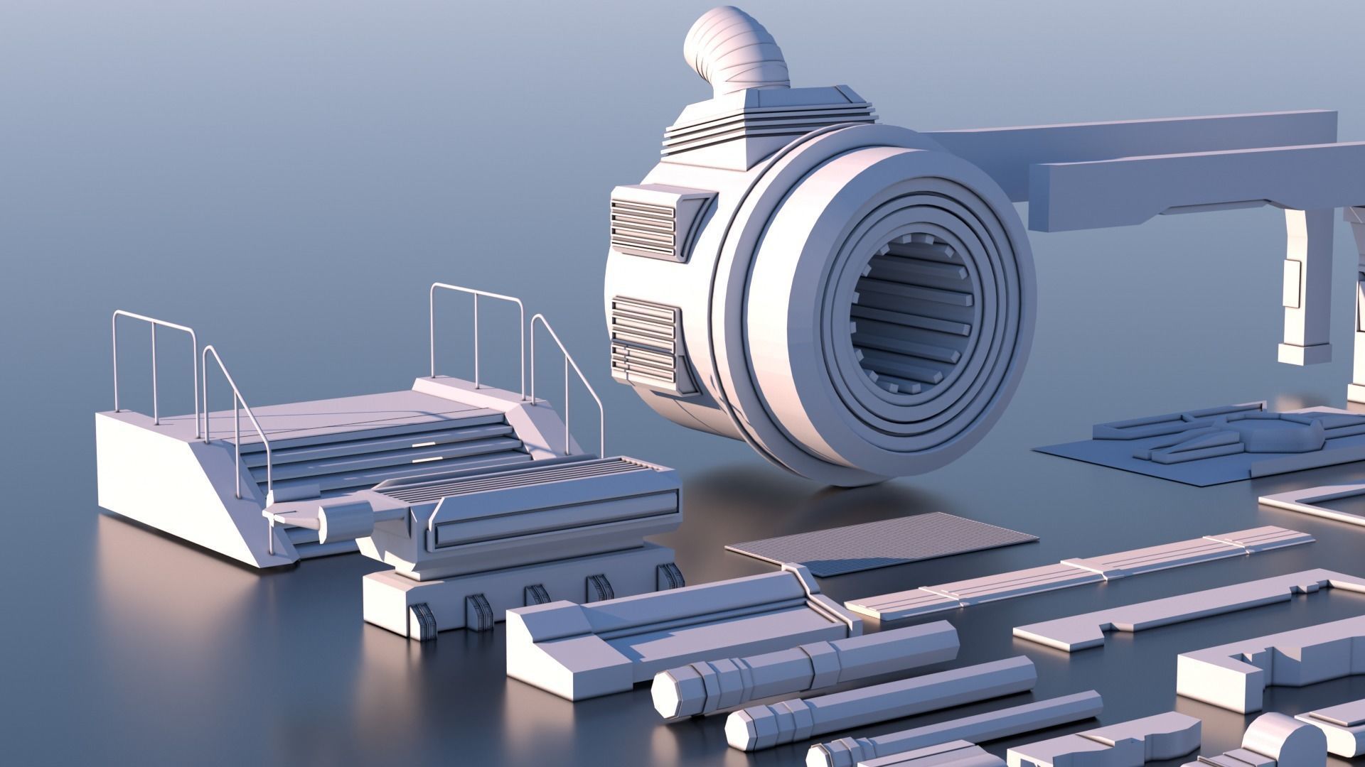 100 Sci-fi Kitbash Pack Interior Building Spaceship Laboratory Low-poly 3D model_5