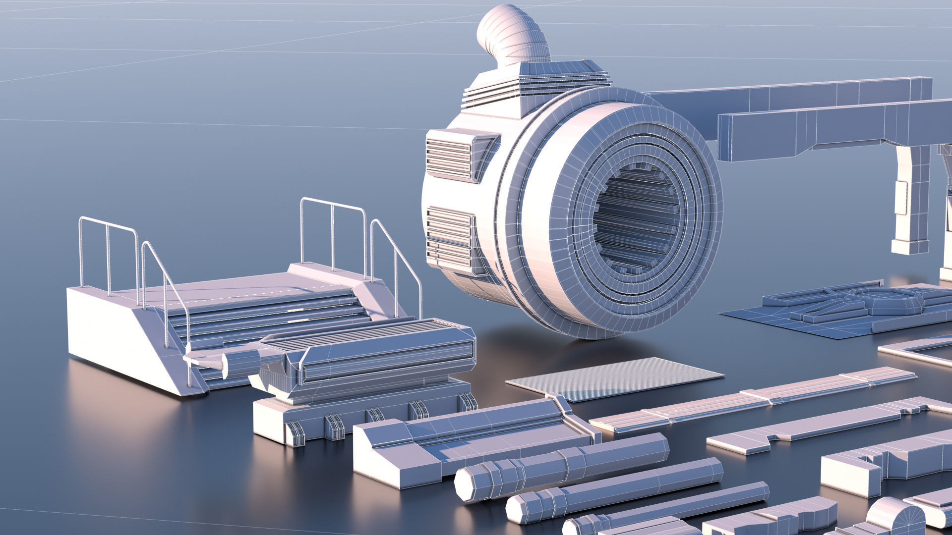 100 Sci-fi Kitbash Pack Interior Building Spaceship Laboratory Low-poly 3D model_6